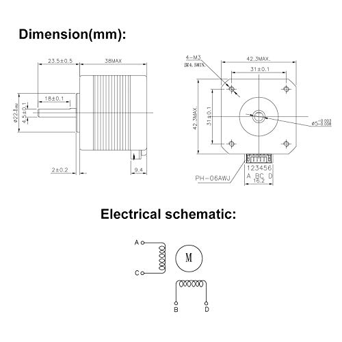 Usongshine Nema 17 Stepper Motor 42Bygh 1.8 Degree 38Mm 1.5A 42 Motor (17Hs4401S) 42N.cm (60Oz.in) 4-Lead With 1M Cable And Connector For Diy Cnc 3D Printer #TOP4