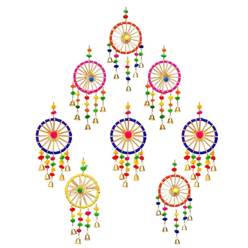 Image of eCraftIndia Gota Patti Bangle & Bells Decorative Wall Door Hangings Latkan Toran for Main Door Entrance, Pooja Room - Wedding, Ganpati Navratri Diwali Decoration Items for Home Decor -(Pack of 8)