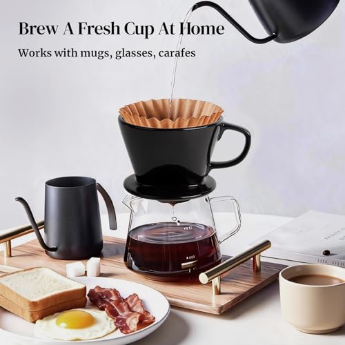 Image of DOWAN Pour Over Coffee Maker, Non-Electric Pour Over Coffee Dripper, Manual Brew Maker, Single Cups Porcelain Slow Brewing Accessories for Gifts, Black