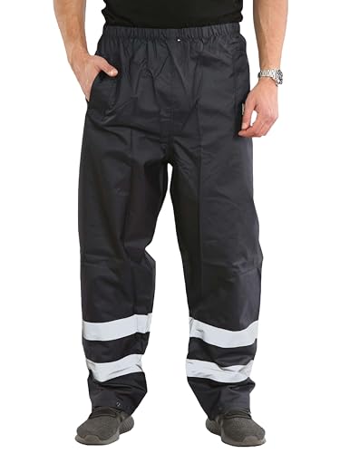 shelikes Mens Hi Vis Safety Waterproof Rain Over Trouser Work High Viz Visibility Pants_Navy_M
