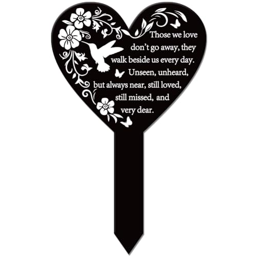 GLOBLELAND Piquet de Jardin en Forme de Cœur avec Colombe de la Paix Fleurs Vignes Papillons Plaque Commémorative pour Cimetière Piquet Funéraire en Acrylique Plaque de Bénédiction Étanche