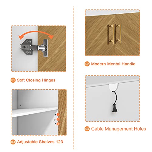 Okvnbjk Credenza, 28" Modern Buffet Cabinet With Storage, Sideboard Buffet Cabinet With 2 Door, Accent Cabinet For Hallway, Entryway Or Living Room(White Brown) #TOP4