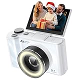 W&O Digital Camera, Digital Camera with 32G SD Card, 180° Flip Screen Camera Photography Vlogging with Fill Light, Beauty Mode,Point and Shoot Digital Cameras,Teens,Beginner Edition(White