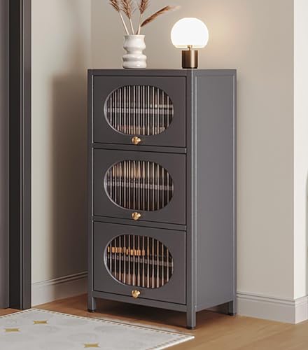Zapatero con 3 puertas a presión, organizador de almacenamiento de muebles de acero al carbono, estante de entrada laminados extraíbles, armario independiente para interiores y exteriores