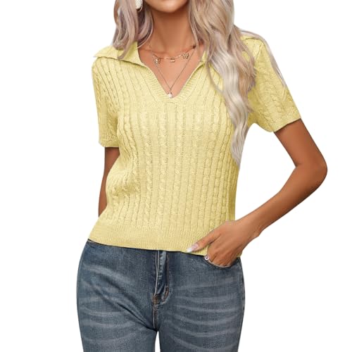 Image of MINTLIMIT Women's Short Sleeve Sweater Tops Lightweight Pullover Shirts 2025 Spring Summer Trendy Casual Blouses