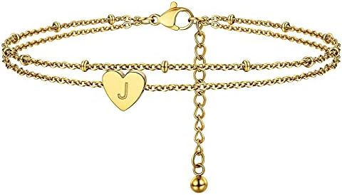 ChainsHouse A-Z Initial Letter Layered Anklet Stainless Steel Foot Jewellery Womens Heart Ankle Chain
