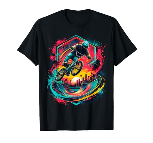 Freestyle Bicicleta Puesta del Sol Paisaje Urbano Acción Camiseta