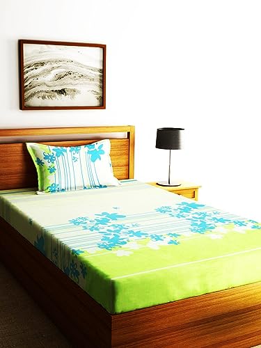 Image of Home Sizzler 210 TC Microfibre Green Single Bedsheet with 1 Pillow Cover