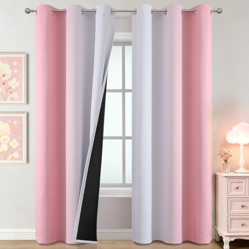 Image of Estelar Textiler Pink and Greyish White Ombre Blackout Curtains 84 Inch Long for Kids Bedroom, Room Darkening Thermal Insulated Grommet Gradient Window Drapes for Living Room /Nursery, 42Wx84L,2 Panels