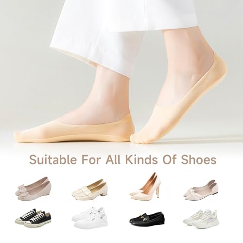 Caudblor Women's Thin No Show Low Cut Liners Socks for Loafer Flats Invisible Hidden Breathable Non Slip 6 Pairs 6