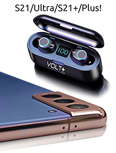 VOLT PLUS TECH Wireless V5.3 Bluetooth Earbuds Compatible with Samsung Galaxy A54 5G LED Display, Mic 8D Bass IPX4 Waterproof/Sweatproof (Black)