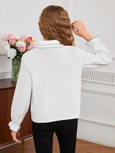 MakeMeChic Girl's Flounce Sleeve Collared Button Down Shirt Contrast Binding Blouse Top2