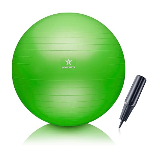BODYMATE Gymnastikball Sitzball Trainingsball mit GRATIS E-Book inkl. Luft-Pumpe, Ball für Fitness...