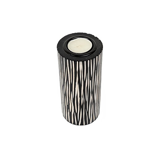 Truu Design Zebra Print Wooden Tealight Candle Holder, 7.25-Inches, Black #TOP18