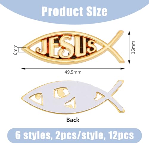 SUPERFINDINGS 12 Stück 2 Farben Kleiner Jesus Fisch Auto Emblem Gold Acryl Kreuz Fisch Aufkleber Aufkleber Platium Wasserdicht Liebe Frieden Autoaufkleber 16x50x6mm