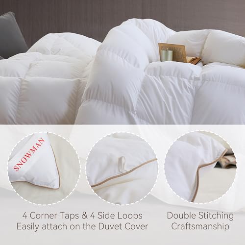 SNOWMAN Premium Down Comforter Palatial King Size, Luxurious All Season Duvet Insert with Cotton Blended Fabric, 53oz Fill Weight 3D Baffle Box Design Hotel Bedding Comforter (White,120"x98")