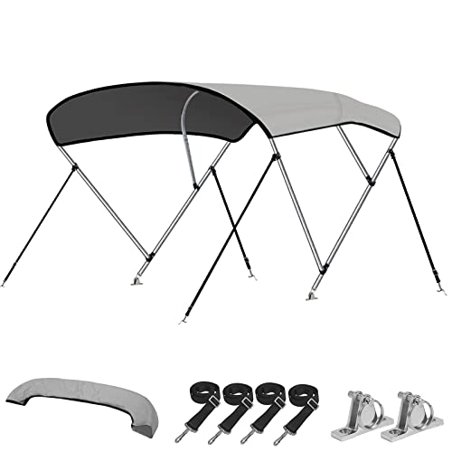 KAKIT 3-4 Bow Bimini Top Different Size 4 Straps Boat Cover Includes Quick Release Deck Mount Storage Boot 1 Inch Stainless Aluminum Frame