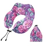ZOEO Travel Pillow for Neck Head, Peony Flowers Memory Foam Padding Sleeping Airplane Trains Cars Camping Office