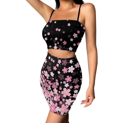 Image of Biyejit Women's 2 Piece Summer Outfits Spaghetti Strap Crop Tops and Bodycon Mini Skirt Dress Set Plus Size S-4XL