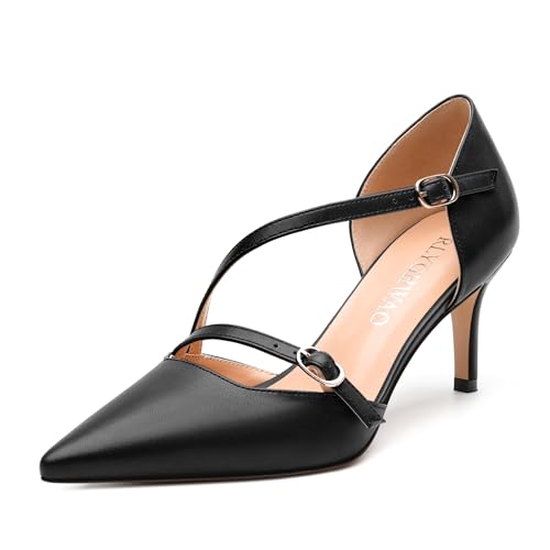 Pointed Toe Stilettos - Mid Heel Pumps with Backstrap Buckle, Solid Color Dress Heels for Office, Parties & Daily Occasions