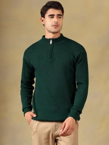 Image of Kvetoo Men High Neck Zipper Full Sleeve Woolen Winter Sweater