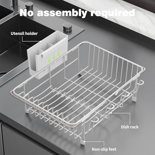 jouzevic Dish Drying Rack in Sink: Expandable, 3-Slot Utensil Holder, Anti-Slip Handle. Small Dish Rack: Ideal for Small Households. Kitchen Drying Rack: White by jouzevic - Image 9