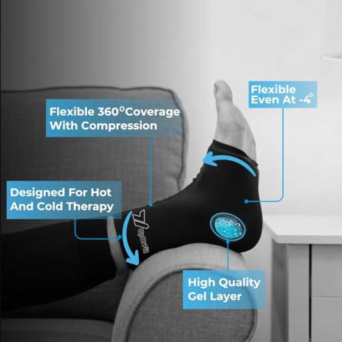 Image of UpUrFit Hot & Cold Compression Sleeve | Reusable Ice-pack Wrap for Ankle| Pain Relief | Sports Recovery | Freezer or Microwave Friendly | 360 Wearable Ice pack for Pain Relief