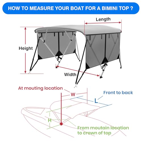 Image of Bimini Top for Boats Boat Canopy with Mesh Sidewalls (Grey, 4 Bow 67 inch-72 inchW)