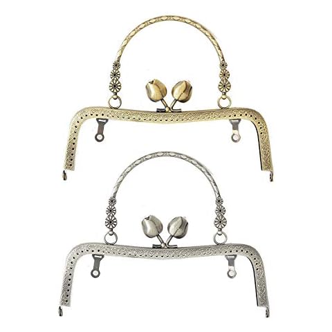 2 Pcs Kiss Clasp Purse Frame, Bag Handles for Bag Making Metal, DIY Purse Clasps, Metal Frame Bag Clasp for DIY and Craft Projects, Purse or Coin Bag Making(Bronze, Silver) Cover