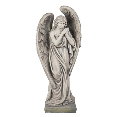 Outdoor Statues Angel Décor Garden Statue - 34 inch Large Garden Angels Outdoor Religious Statues Catholic Resin Concrete Finish Yard Patio Deck Home Entryway Hallway Sculpture 13.7 * 9.8 * 34 Inch