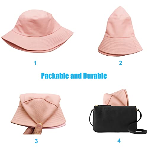 Image of Bucket Hat for Women Men, Reversible Cotton Summer Sun Beach Cap Solid Color Style