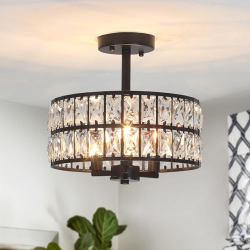 Plafonnier cristal noir moderne pour illuminer un salon sombre