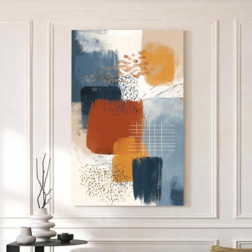 Image of Abstract Colorblock Stretched Canvas Painting For Living Room | Multicolor Abstract Stretched Canvas Wall Art For Livingroom Home Decor, Bedroom, Hallway's, Office, Hotel - 56x86 cm