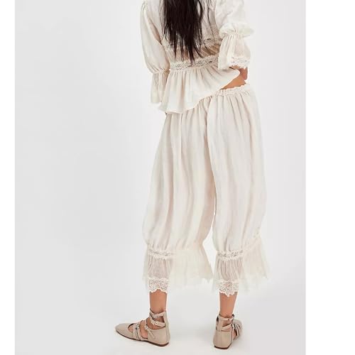 Image of KOSUSANILL Women Long Bloomer Pants Lace Trim Ruffle Pantaloons Cropped Lounge Pajama Bottoms Y2K Capri Pettipants