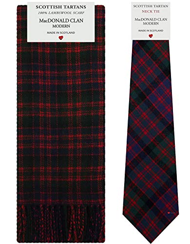 MacDonald Clan Modern Tartan Plaid 100% Lambswool Scarf & Tie Gift Set