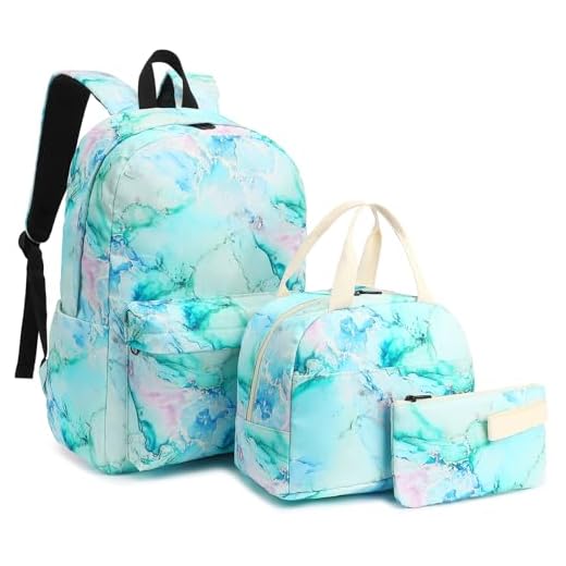 Esfoxes School Backpack for Girls, Kids Teens School Bags Bookbags Set with Lunch Bag Pencil Bag (Marble Green)