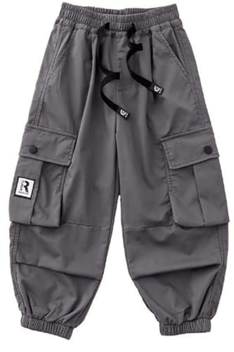 Image of AOWKULAE Girls Casual Cargo Pants for Kids Drawstring Elastic Waist Jogger Pants 6-14 Years