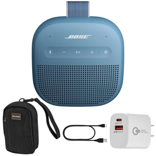 Bose New SoundLink Micro Portable Bluetooth Speaker (2nd Gen), Wireless Outdoor Speaker, Up to 12 Hours Battery Life, Waterproof and Dustproof with Travel Bag and 20W 2-Port Wall Charger (Blue Dusk)