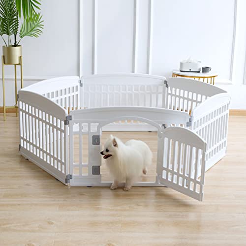 Pet Playpen for Dogs Heavy Plastic Puppy Exercise Pen Indoor Outdoor Small Pets Fence Puppies Folding Cage 6 Panels for Puppies and Small Dogs House Supplies (White 6*Panel) - Thumbnail 3