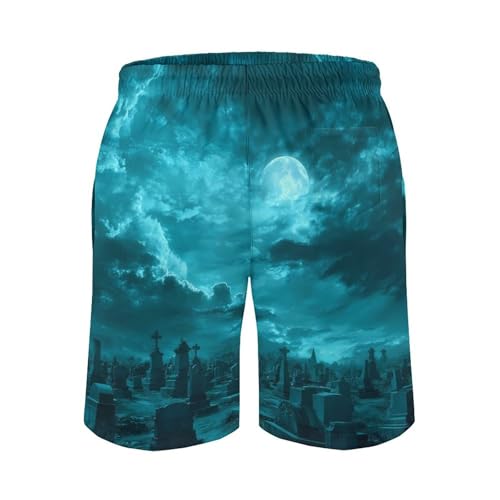 Halloween Cemetery Night Moon Mens Swim Trunks Quick Dry Board Shorts Beach Swimwear Bathing Suits3