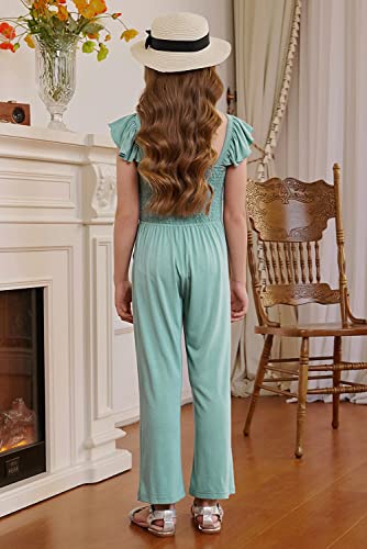 Blibean Girl Summer Romper Tween Kid Short Sleeve Jumpsuit Sleeveless Outfit Solid Overalls Jumpers Straps Clothes Size 6-7 Years Medium Green #TOP2