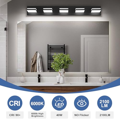 Image of Modern LED Small Black Acrylic Bathroom Lights Fixtures 5-Light
