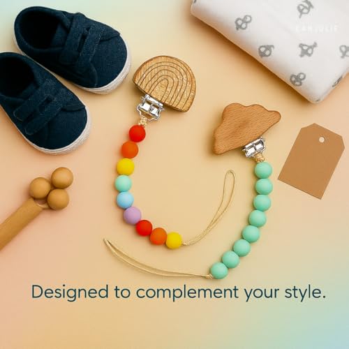 Image of Wood Paci Clips 2 Pack for Baby Girl & Boy, Premium Flexible Bead Design, Universal Fit, Safe Pacifier Holder