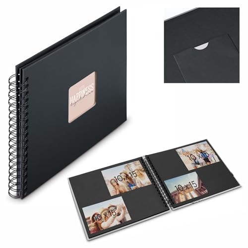 Hama | Álbum de Fotos con espiral para pegar y escribir (Álbum de fotografía de 10 x 15 cm, tamaño 24x17cm, con 50 hojas, papel cristal protector, fotos de 10x15 cm máximo 50 fotos) Color Negro