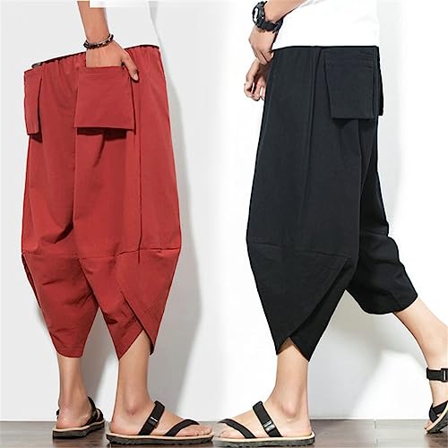 Pantalon 3/4 homme ample contre la chaleur en coton et lin