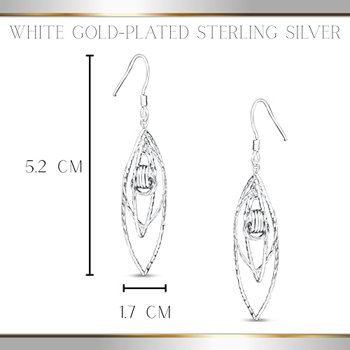 White Gold Plated 925 Sterling Silver Trendy Dangle Earrings (Tree Open Leaves w/Double Rings) by Generic - Image 4