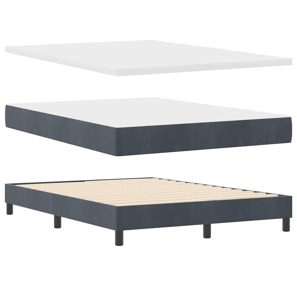 Cama con somier LED gris oscuro con cabecero de terciopelo 140 x 190 cm, cabecero ajustable, tiras LED RGB, material de madera y madera maciza, cama doble moderna para dormitorio