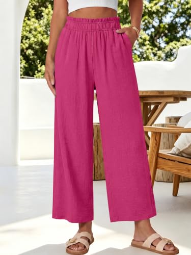 Image of ANRABESS Womens Wide Leg Cropped Palazzo Pants | Lightweight Breathable Elastic High Waisted Pants, Beach Vacation Flowy, Lounge & Casual Summer Trousers with Pockets