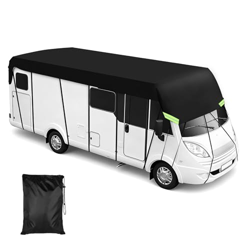 EXLECO Wohnwagen Abdeckung 6 5 x 3 m Wohnmobil Abdeckplane Wasserdicht Sonnenbeständig Wetterbeständige Schutzhülle Reisemobil Dachschutzplane 210D Oxford Gewebe Dachabdeckung mit Reflektorstreifen
