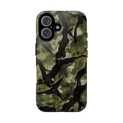 Coque motif camouflage vert iPhone 16 rigide brillante design